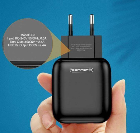 Wall Charger 2.4A 2x USB + Cable USB - Micro USB Jellico C33 black