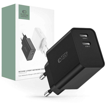 Wall Charger 35W 2x USB-C PD Tech-Protect C35W black
