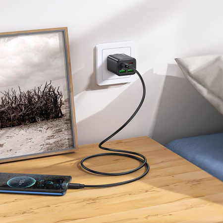 Ładowarka sieciowa do telefonu Hoco 2 x USB C + 2 x USB A QC3.0 PD 3A 30W + kabel USB C do USB C N56 czarna
