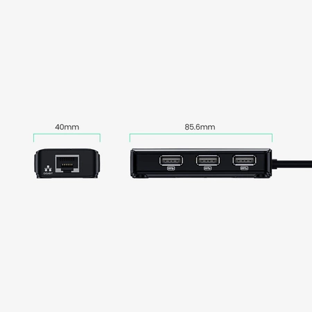 Ugreen 20264 RJ45 / USB-A 10/100Mbps HUB Netzwerkadapter 3x USB-A 2.0 - Schwarz