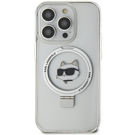 Etui Karl Lagerfeld Ring Stand Choupette Head MagSafe do iPhone 15 Pro Max - białe