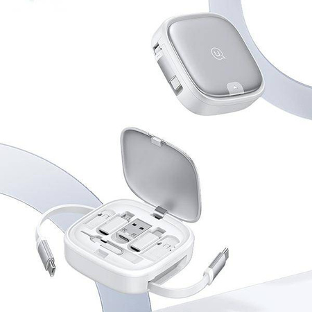 Kabel rozwijany 3w1 50W z pudełkiem MicroUSB/USB-C/Lightning srebrny/silver USAMS SJ650USB02 (US-SJ650)