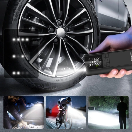 Wozinsky WPEP-8000 Kompressor, elektrische Pumpe, 8000-mAh-Powerbank, Taschenlampe – schwarz