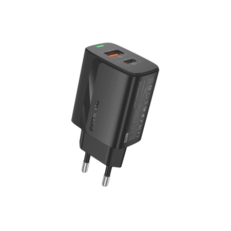 FONENG wall charger EU66 PD 20W 1xUSB-C + 1xUSB QC3.0 + cable USB-C - Lightning Black