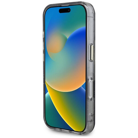 Case IPHONE 16 Guess Glitter Flowers Triangle Buttons MagSafe black