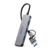 HUB 4-portowy input 2w1: USB-A/USB-C / output: 3x USB-A 2.0 + 1x USB-A 3.0 przewód 0,17M - szary