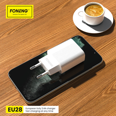 Foneng Ładowarka sieciowa EU28 - USB - 2,4A z kablem USB na Micro USB biała
