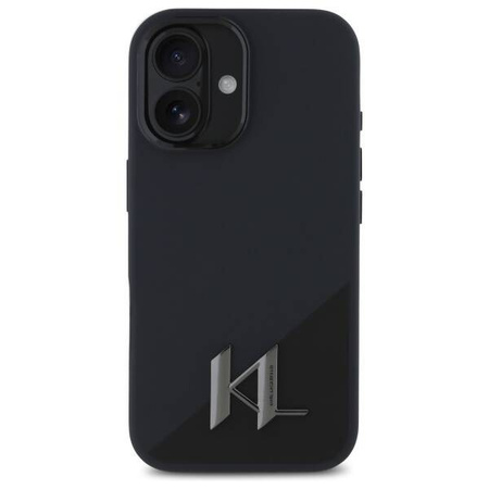 Original Handyhülle IPHONE 16 Karl Lagerfeld Hardcase Silicone Shadow Metal Initial MagSafe (KLHMP16SSCMKMPCK) schwarz