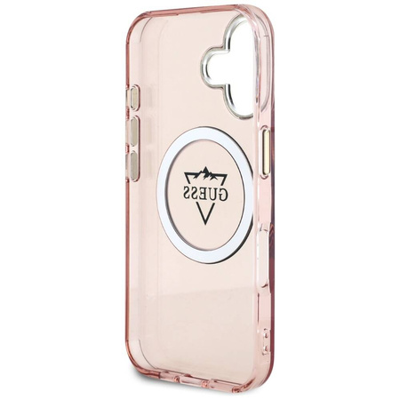 Original Case IPHONE 16 Guess IML Metal Mountain Logo MagSafe pink