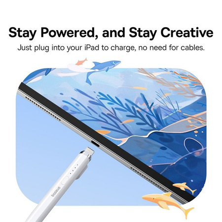 Baseus Smooth Writing 2 Stylus mit aktiver Spitze für iPad + USB-A – Lightning Kabel und austauschbare Spitze – Weiß