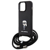 Karl Lagerfeld Crossbody Saffiano Monogram Metal Pin Karl &amp; Choupette Case for iPhone 15 Pro Max - Black