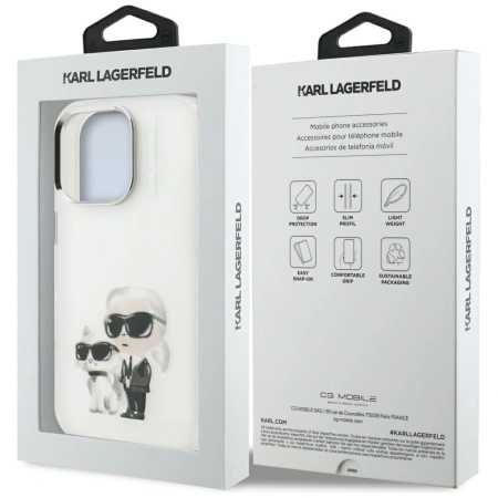 Etui Karl Lagerfeld IML Aquarelle Karl & Choupette & Logo na iPhone 16 Pro - białe