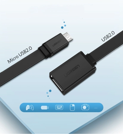 Ugreen kabel adapter przejściówka OTG USB (żeński) - micro USB (męski) 12 cm USB 2.0 480 Mbps czarny (US133 10396)