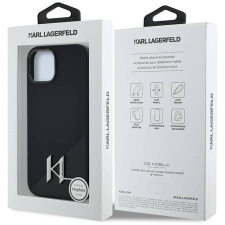Original Case IPHONE 15 Karl Lagerfeld Hardcase Silicone Shadow Metal Initial MagSafe black
