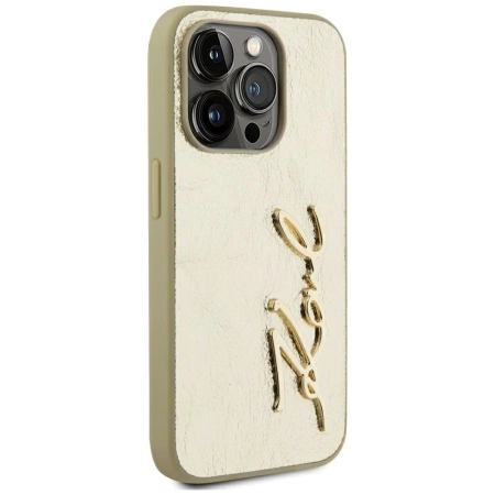 Karl Lagerfeld Wrinkled Metal Signature iPhone 15 Pro Case - Gold