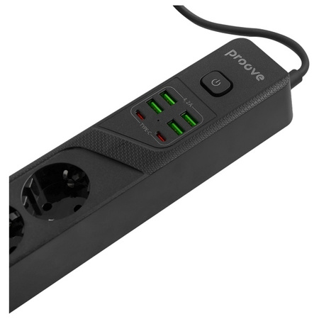 Proove Listwa zasilająca 2m 3000W Power  Socket P-04 (4xAC + 4xUSB + 2xType-C) czarny/black