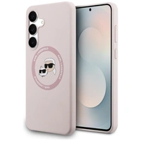 Karl Lagerfeld Silikonhülle mit Karl &amp; Choupette-Motiv (MagSafe) für Samsung Galaxy S25 FE – Pink