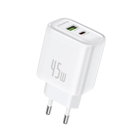 FONENG ładowarka sieciowa EU67 PD 45W 1xUSB-C + 1xUSB QC3.0 Biały