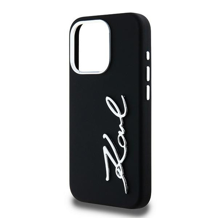 Original Handyhülle IPHONE 15 PRO MAX Karl Lagerfeld Silicone Metal Script Logo schwarz