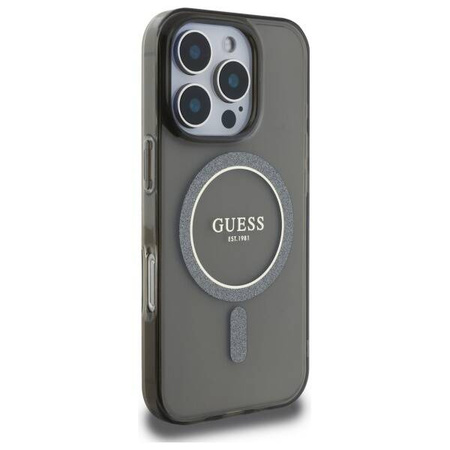 Etui Guess IML Glitter Circle MagSafe na iPhone 16 Pro Max - czarne