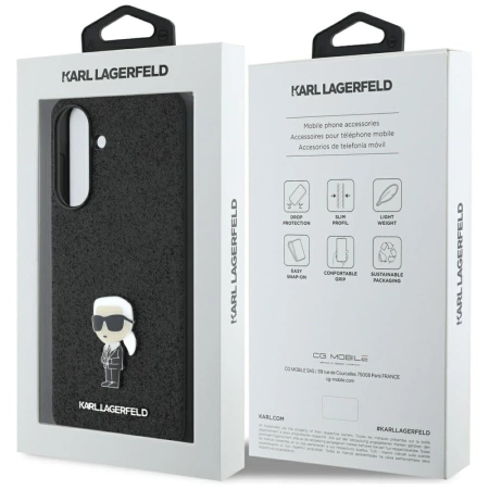 Etui Karl Lagerfeld Fixed Glitter Ikonik Logo Metal Pin na Samsung Galaxy A36 - czarne