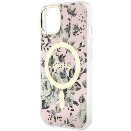Guess GUHMP14MHCFWSP iPhone 14 Plus 6.7" pink/pink hardcase Flower MagSafe