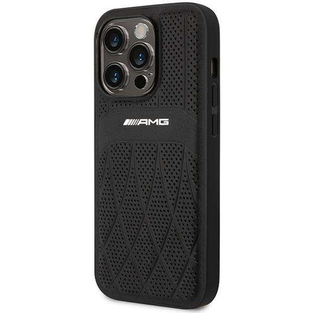 AMG AMHMP14LOSDBK iPhone 14 Pro 6,1" schwarz/schwarzes Hardcase Leder gebogene Linien MagSafe