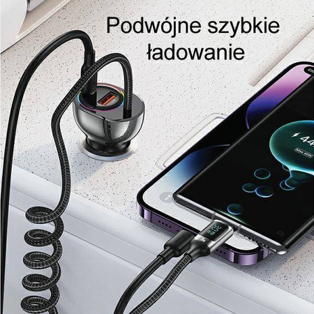 Ładowarka Samochodowa USAMS C37 1xUSB+1xUSB-C 60W + kabel USB-C 30W PD+QC Fast Charge czarny/black CC192CC01 (US-CC192)