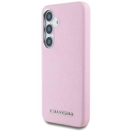 Original Case SAMSUNG GALAXY S25 Karl Lagerfeld Saffiano Full Wrapped Elongated Metal Logo MagSafe pink