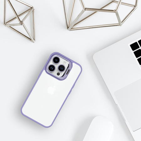 Tel Protect Kickstand case + szkło na aparat (lens) do Iphone 15 Plus jasnofioletowy
