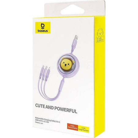 BASEUS zwijany kabel USB do Micro/Lightning/Typ C 3w1 Leo 3.5A 1.1m fioletowy CB000063