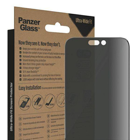Gehärtetes Glas 5D IPHONE 14 PRO MAX PanzerGlass Ultra-Wide Fit Privacy Screen Protection Antibacterial Easy Aligner Included (P2786)