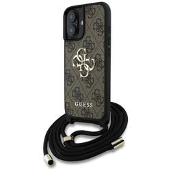 Original Handyhülle IPHONE 16 PLUS Guess 4G Big Logo Cord Stap Crossbody braun