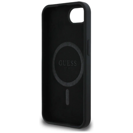 Etui Guess Silicone Script Metal Logo MagSafe na iPhone 16e - czarne