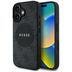 Oryginalne Etui IPHONE 16 Guess 4G Circle Classic Logo MagSafe czarne