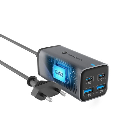 FORCELL F-ENERGY GaN III VT-49 ładowarka biurkowa 2 x Typ C + 2 x USB A PD QC4.0 SFC2.0 5A 100W szara