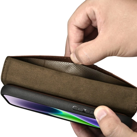 iCarer Oil Wax Wallet Case 2in1 Case iPhone 14 Leder Flip Cover Anti-RFID braun (WMI14220721-BN)