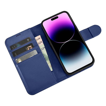 iCarer Wallet Case 2in1 iPhone 14 Pro Max Leder Flip Cover Anti-RFID blau (WMI14220728-BU)