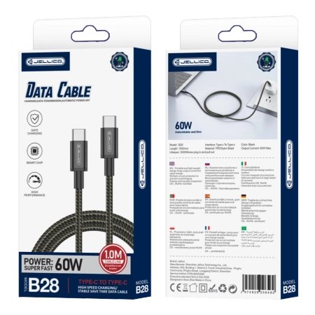 JELLICO Kabel B28 USB-C - USB-C PD 60W 1M schwarz