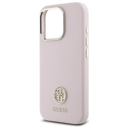 Original Handyhülle IPHONE 16 PRO Guess Hardcase Silicone Logo Strass 4G (GUHCP16LM4DGPP) blassrosa