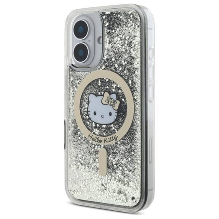 Oryginalne Etui IPHONE 16 Hello Kitty Hardcase Liquid Glitter Fever MagSafe (HKHMP16SLGDIK) czarno-złote