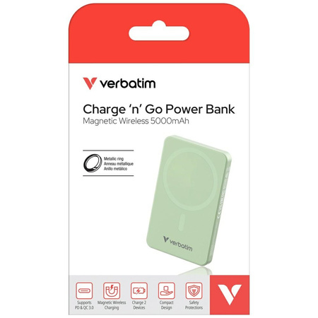 Powerbank indukcyjny Verbatim `n` Go     Essentials 15W 5000mAh Wireless Magnetic zielony 32226