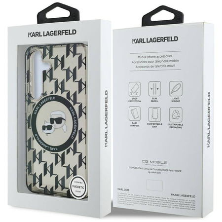 Etui Karl Lagerfeld Button Karl&Choupette Heads On KL Pattern MagSafe Samsung Galaxy S25 czarny