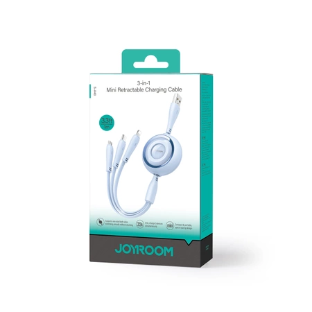 Joyroom S-A40 Colourful Series 3in1 einziehbares Kabel USB-A auf USB-C / Lightning / microUSB 1 m – blau