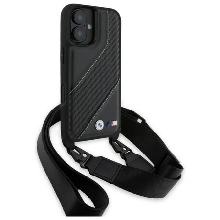 Original Handyhülle IPHONE 16 PLUS BMW Hardcase M Edition Carbon Stripe & Strap (BMHCP16M23PSCCK) schwarz
