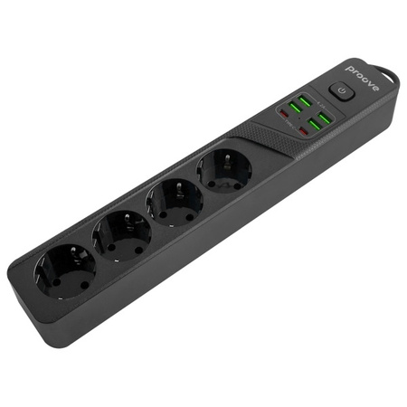 Proove Listwa zasilająca 2m 3000W Power  Socket P-04 (4xAC + 4xUSB + 2xType-C) czarny/black