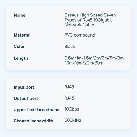 Baseus Speed Seven High Speed RJ45 Netzwerkkabel 10Gbps 1m Schwarz (WKJS010101)
