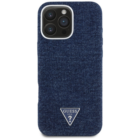Original Handyhülle IPHONE 16 PRO Guess Denim Triangle Logo MagSafe blau