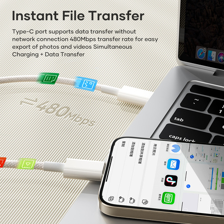 Rock Kabel Z20 - Typ C na Typ C - PD 60W 3A 1 metr biały