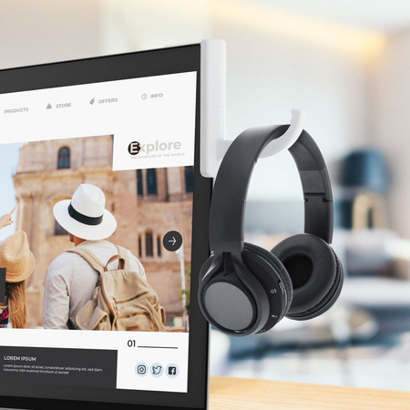 Uchwyt na słuchawki do monitora biały